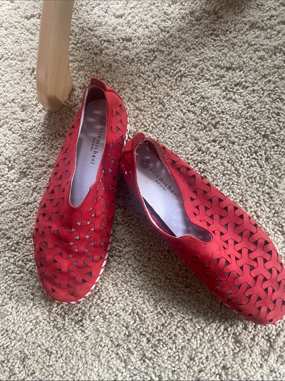 Eric Michael Red Laser-Cut Slip-On Flats